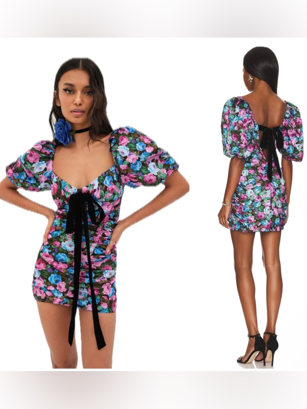 For Love & Lemons Marley Floral Puff-Sleeve Mini Dress NWT $254